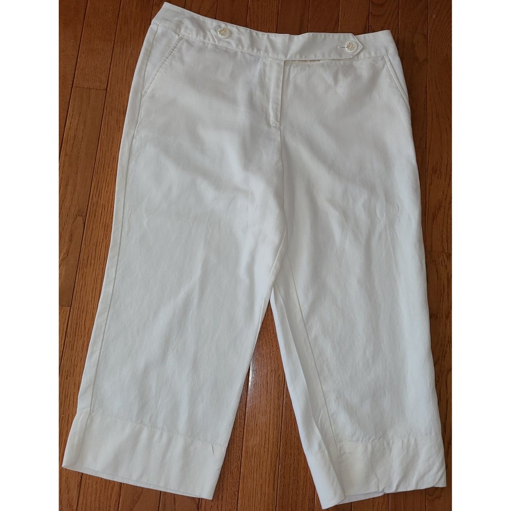 George Crop Pants Women's 12 Cream Straight Leg Linen Cotton Blend Summer Resort
